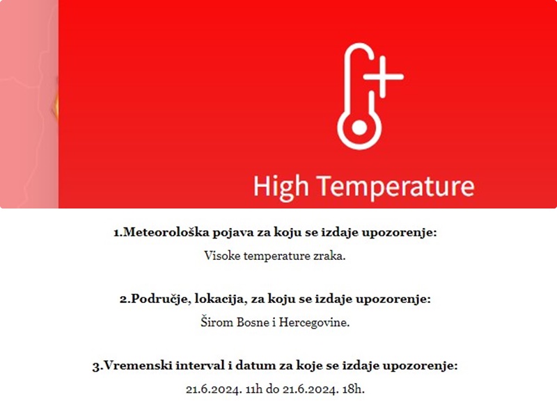 Upozorenje - Upaljen crveni alarm zbog visokih temperatura