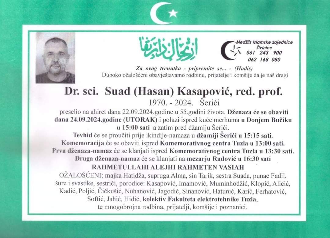 Suad Kasapovic posmrtnica